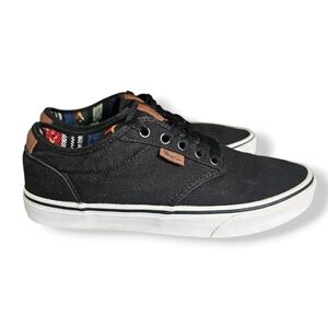 Vans Men's Atwood Black Canvas Sneakers With Aztec Inner Size 9